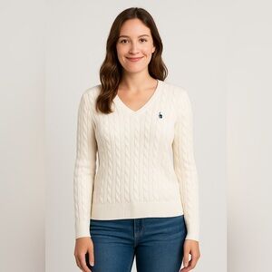 U.S. Polo Assn Women’s Ivory V-Neck Pullover Sweater XL Logo Acrylic Knit